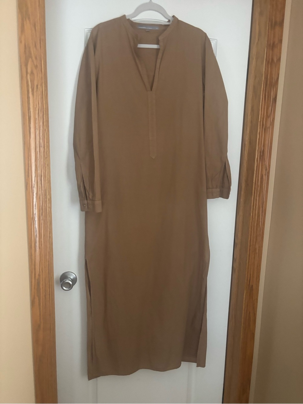Ocean + Main LA Minimalist Long Sleeve Maxi Dress caftan kaftan in Camel Brown